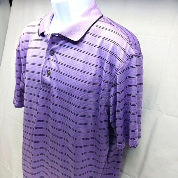 Pro- Tour Cool Play Men's XL 3 Button  Golf Polo Shirt. Lavender Stripe. Logo. - Picture 2 of 11